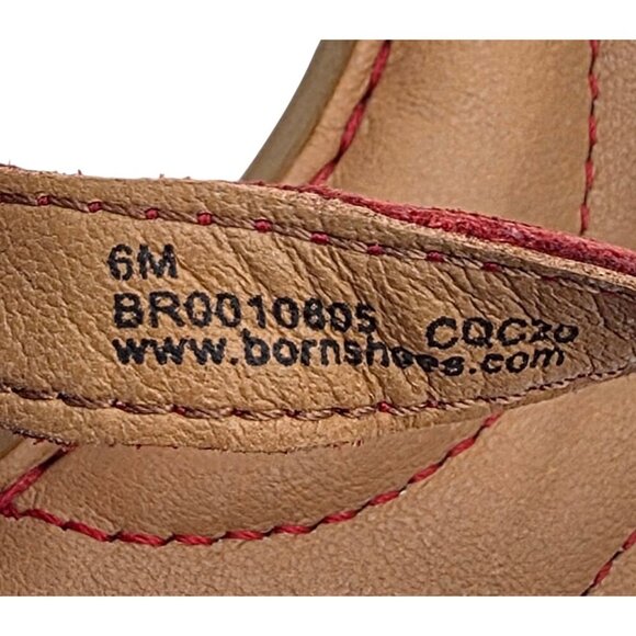 Women's - Born Adana Red Leather Studded T-Strap Sandals, Size 6 - Picture 4 of 5